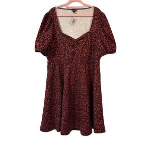 Torrid Puff Sleeve Heart Print Sweetheart Neck Dress Size 2X Pockets NWT